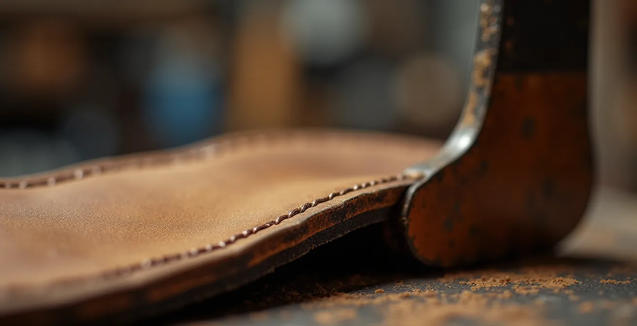 Détail en gros plan d'une semelle cousue Goodyear